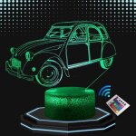 Lampe chevet 3d led voiture de collection 2cv deux chevaux, veilleuse changement de couleurs, lampe tactile ...