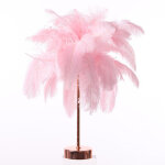 Lampe de chevet led, forme pissenlit, fil de cuivre, plume rose romantique