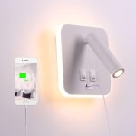 Lampe de chevet led avec port de charge usb, applique murale d'int�rieur, avec interrupteur, blanc 3 ...