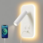 Lampe de chevet led avec port de charge usb, applique murale d'int�rieur, avec interrupteur, blanc 3 ...