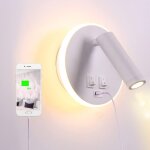 Lampe de chevet led avec port de charge usb, applique murale d'int�rieur, avec interrupteur, blanc 3 ...