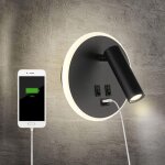Lampe de chevet led avec port de charge usb, applique murale d'intrieur, avec interrupteur, noir, 3 ...