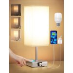 Lampe de chevet tactile blanche avec port de charge usb c + a, variateur d'intensit� � trois niveaux, ...