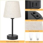 Lampe de chevet tactile avec ports usb - a, usb - c et ca, variateur 3 positions, blanc cass, pour chambres, ...