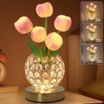 Lampe de chevet tulipe en cristal 3 couleurs, variateur d'intensit�, petite veilleuse rechargeable, lampe ...