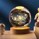 Lampe d�corative veilleuse boule de cristal 3d, syst�me solaire plan�tes, boule de cristal avec base, ...