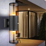 Lampe d'ext�rieur, applique murale, spot haut et bas, �clairage de fa�ade, d�tecteur de mouvement, acier ...