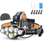 Lampe frontale led rechargeable, ultra puissante lampe � 8 del de 18000 lumens, torche frontale �tanche ...