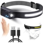 Lampe frontale rechargeable puissante, lmperm�able torche frontale led, 350 lumens, d�tecteur de mouvement, ...