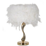Lampe � poser imitation plume  cart  47cm or & blanc