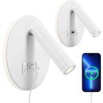Lampe de lecture led, applique murale d'int�rieur 3w 3000k + 8w 3000k, liseuse de chevet avec port de ...