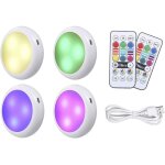 Lampe led rechargeable sans fil pour sous - armoires, t�l�commande rgb, luminosit� r�glable, lot de 4 ...