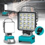 Lampe led sans fil pour makita 18v - 48w / 4800lm, rechargeable avec ports type c et usb, projecteur ... Lampe led sans fil pour makita 18v - 48w / 4800lm, rechargeable avec ports type c et usb, projecteur ...