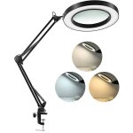 Lampe loupe led avec pince, 1 500 lumens  intensit variable en continu, 3 modes de couleur, lentille ...