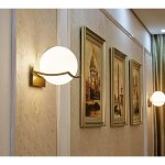 Lampe murale interieur, applique murale dor�e � boule de verre, douille e27 avec abat - jour en verre, ...