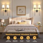 Lampe murale avec t�l�commande abat - jour en tissu � double t�te noir mat pack de 2 avec ampoule rechargeable ...