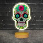 Lampe n�on dia de los muertos sur pied en bois 36cm - n�on lumineux avec support en acrylique - n�on ...