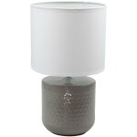 Lampe � poser pied en ceramique taupe abat jour tissu blanc deco ananas