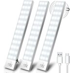 Lampe de placard lot de 3, 5000k usb sans fil led lampe de placard d�tecteur de mouvement rechargeable ...