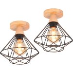 Lampe de plafond industrielle rétro plafonnier métal et bois luminaire plafonnier cage géométrique noir ... Lampe de plafond industrielle rétro plafonnier métal et bois luminaire plafonnier cage géométrique noir ...