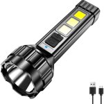 Lampe de poche led avec lumi�re puissante, 4 modes rechargeables, avec feux lat�raux, mode cob, forte ...