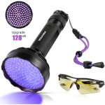 Lampe de poche uv 128 led, lampe torche uvlumi�re noire ultraviolette avec lunettes de protection