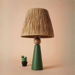 Lampe � poser rustique verte, abat - jour tissu pliss� kars