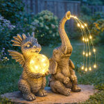 Lampe solaire dragon sph�re verre cass� d�coration de jardin figure animale aspect pierre lampe solaire ...
