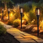 Lampe solaire effet feu torche solaire effet flamme lampe torche lampe de jardin lampe torche noire, ...