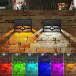 Lampe solaire ext�rieur 2 pack solaire �clairage mural lampe de cl�ture rgb couleur et blanc chaud lumi�re ...