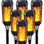 Lampe solaire d'extrieur  flamme, lot de 6 lampes solaires  12 led tanches, torche de jardin scintillante ...