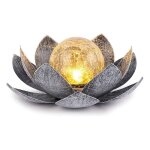 Lampes solaires d'extrieur, globe en verre bris, dcoration lotus, lampes led en mtal tanches pour ...