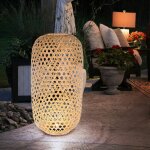 Lampe solaire en forme de panier, lampadaire en bambou, lampe d'ext�rieur, lanterne solaire, debout, ...