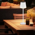 Lampe solaire de table led, lampe d'ext�rieur, lampe de jardin, lampe de terrasse, m�tal blanc satin�, ...