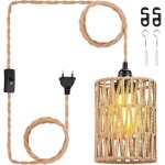 Lampe suspendue avec prise, 4, 5 m e27 suspension en rotin et c�ble, suspension luminaire vintage pour ...