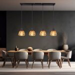 Lampe suspendue lampe suspendue salle � manger en tissage de bambou en bois, 4 flammes, m�tal noir, 4x ...