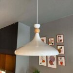 Lampe suspendue simple en forme de chapeau en bois blanc ? lustre vintage e27 Ø35 cm pour salon, chambre ... Lampe suspendue simple en forme de chapeau en bois blanc ? lustre vintage e27 Ø35 cm pour salon, chambre ...