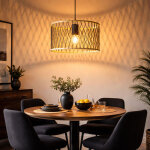 Lampe suspendue lampe de table � manger lampe suspendue boho lampe de salon noire bambou, m�tal, couleur ...