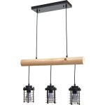 Lampe � suspension hwc - h83, m�tal industriel, bois massif, noir 3x abat - jours cage
