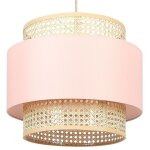 Lampe � suspension lumi�re douce abat - jour en coton rotin naturel et rose yumuri