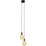Lampe suspension multiple 2 bras avec c�ble textile et finitions en m�tal mont� - sans ampoule - noir ...