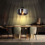 Lampe � suspension suspension lampe de salle � manger, pendule moderne avec abat - jour en verre fum�, ...