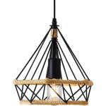 Lampe � suspension vintage, suspension industrielle, noir, corde de chanvre, 25 cm, pour cuisine, salle ...