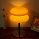 Lampe de table bauhaus en verre ondul� couleur macaron, lampe de chevet moderne bauhaus (orange)