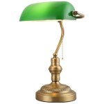 Lampe de table et de bureau style banquier vintage rtro avec abat - jour verre vert et laiton pour ampoule ...