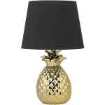 Lampe de table d�co avec pied en forme d'ananas dor� et abat - jour classique en tissu noir e27 max 40w ...