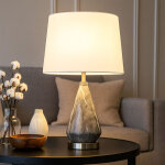Lampe de table led lampe d'appoint aspect marbre lampe de salle � manger abat - jour textile blanc, m�tal ...