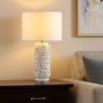 Lampe de table led c�ramique blanche lampe d'appoint abat - jour textile lampe de table salon moderne, ...