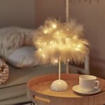 Lampe de table led, lampe de chevet  plumes, veilleuse  piles, pour chambre  coucher, salon, fte, ...