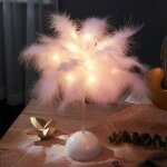 Lampe de table led, lampe de chevet  plumes, veilleuse  piles, pour chambre  coucher, salon, fte, ...
